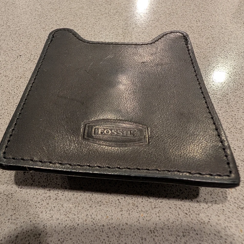 Fossil Black Leather Card Sleeve Money Clip